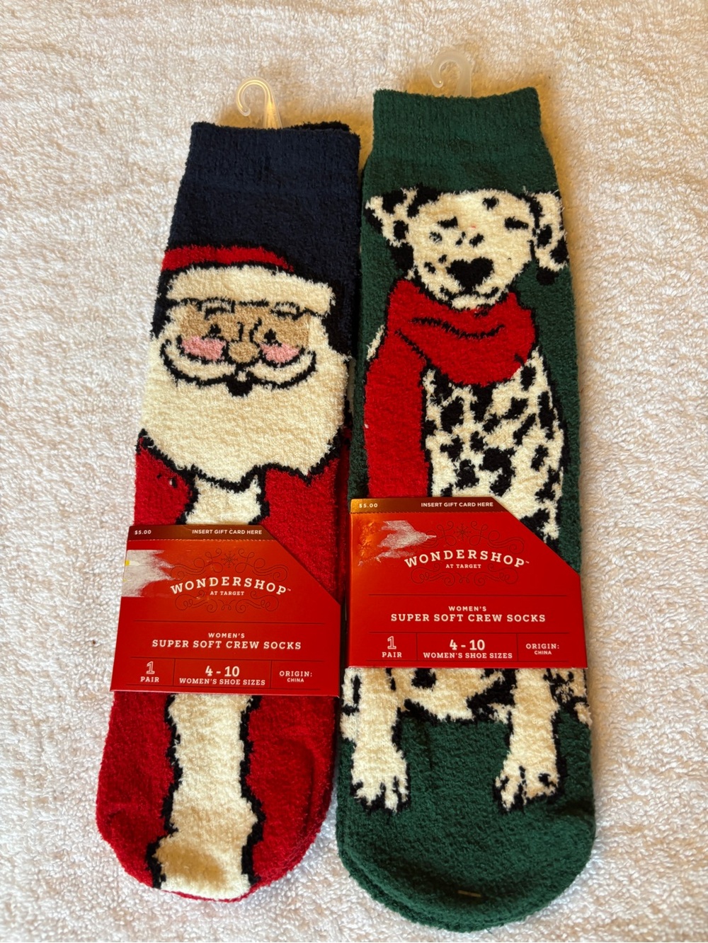 Wondershop Women's Super Soft Crew Socks - Santa Red & Dalmatian Green NEW